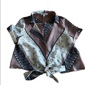 Wild Honey Paisley Button Up Crop Top Size Medium